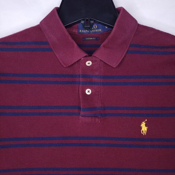 Polo Ralph Lauren Other - Ralph Lauren Polo Shirt Mens Large Striped Burgundy Navy Pony Cotton